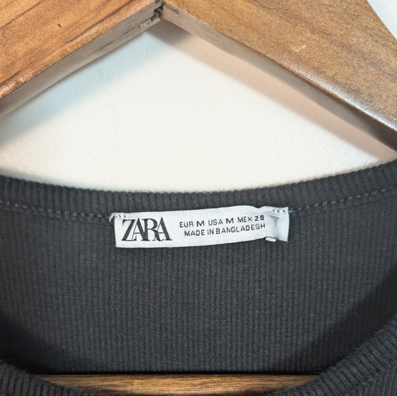 ZARA Black Ribbed Cotton Sleeveless Slim Fit Midi Dress - Picture 3 of 6